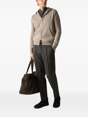 Zegna light taupe mélange cashmere and cotton full-zip hoodie