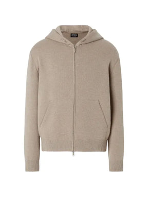 Zegna light taupe mélange cashmere and cotton full-zip hoodie