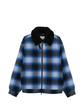 Balenciaga flannel bomber jacket in blue/black