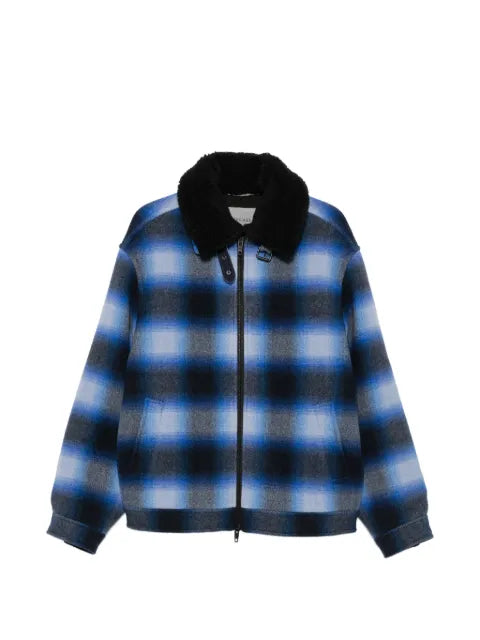 Balenciaga flannel bomber jacket in blue/black