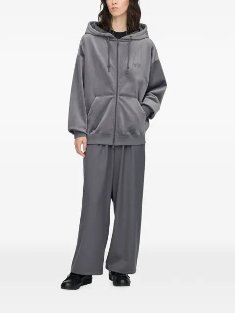 Y-3 velvet drawstring-hood jacket