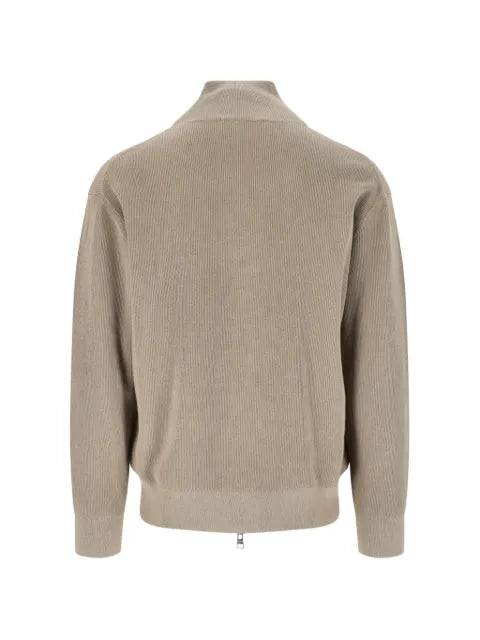 Closed ribbed-knit zip-up cardigan