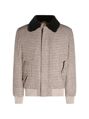 Eleventy checked-pattern shearling-collar jacket