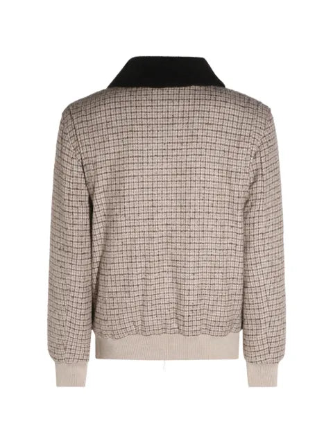 Eleventy checked-pattern shearling-collar jacket