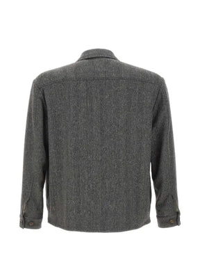 Eleventy herringbone-pattern wool-blend shirt jacket
