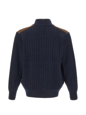 Paul & Shark ribbed-knit suede-panel cardigan