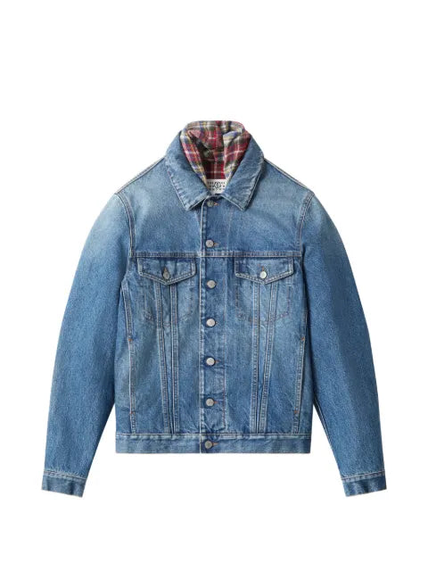 MM6 Maison Margiela check-lining cropped denim jacket