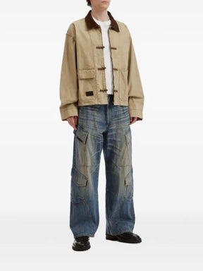 FIVE CM toggle-fastening corduroy-collar jacket