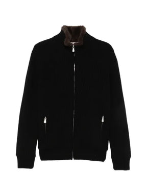 Barba ribbed-knit faux-fur-trim jacket