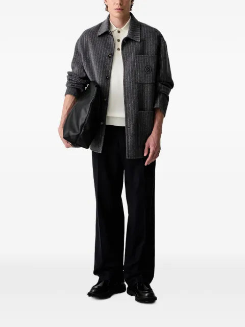 Drôle De Monsieur pinstripe-pattern logo-embroidered shirt jacket