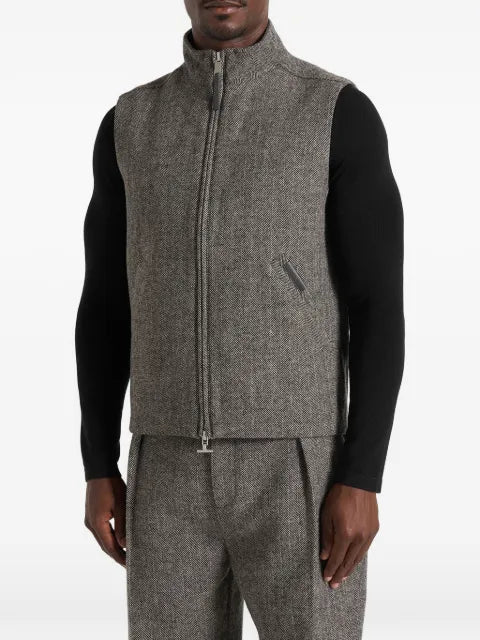 Manière De Voir Levi in grey herringbone wool zip gilet