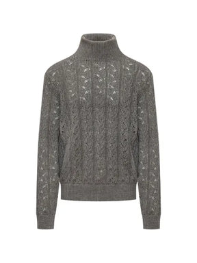 AMARANTO  cable-knit pointelle-trim sweater