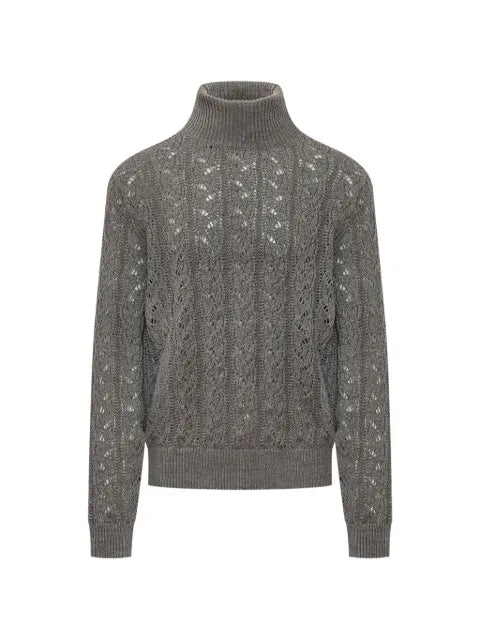 AMARANTO  cable-knit pointelle-trim sweater