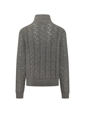 AMARANTO  cable-knit pointelle-trim sweater