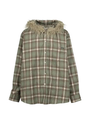 KAMIYA  faux-fur hooded overshirt