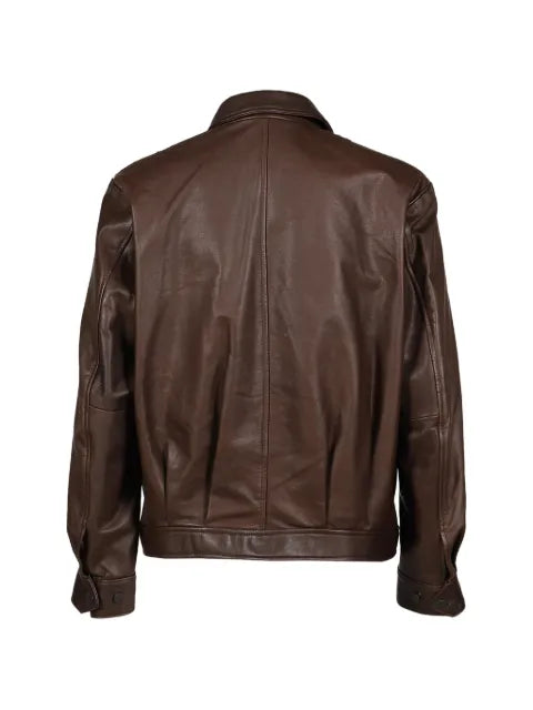 Taakk zip-up embroidered leather jacket