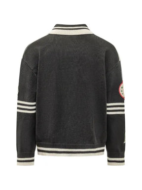FOUND patch-detail striped-trim cardigan