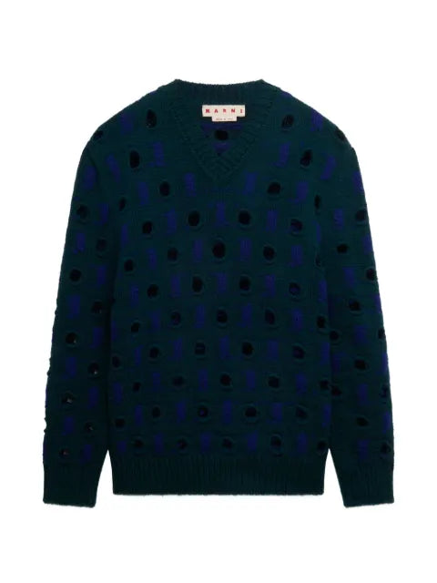 Marni blue wool-cashmere sweater with cut-out polka dots