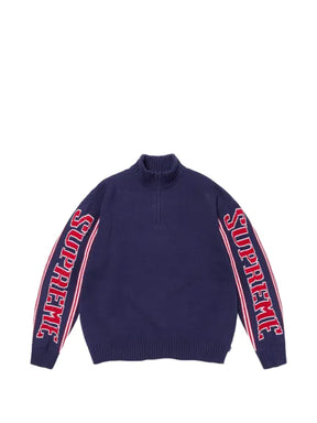 Supreme jacquard-sleeve half-zip sweater