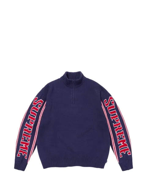Supreme jacquard-sleeve half-zip sweater