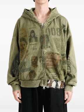 SAITOS Ghost Image distressed zip-up hoodie