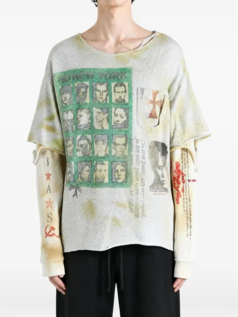 SAITOS graphic-print distressed-finish sweatshirt