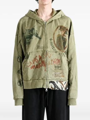 SAITOS Ghost Image distressed zip-up hoodie