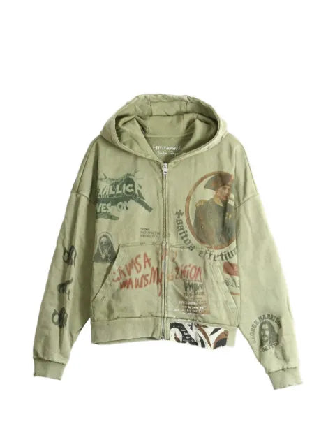 SAITOS Ghost Image distressed zip-up hoodie