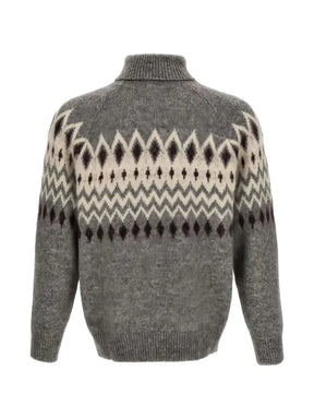 Brunello Cucinelli geometric-pattern raglan-sleeve sweater