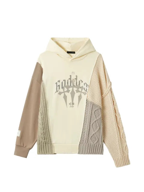 FIVE CM patchwork cable-knit hoodie