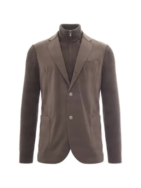 Eleventy panelled knit-sleeve jacket