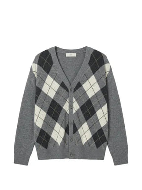 DUNST argyle-intarsia V-neck cardigan
