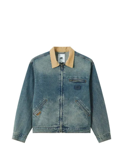 CHOCOOLATE corduroy-collar zip-up denim jacket
