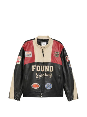 FOUND Racer logo-patch leather jacket