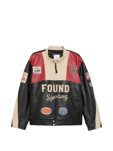 FOUND Racer logo-patch leather jacket