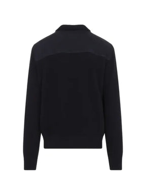 Brioni ribbed-knit panelled leather jacket