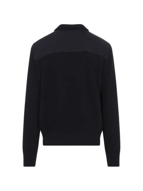Brioni ribbed-knit panelled leather jacket