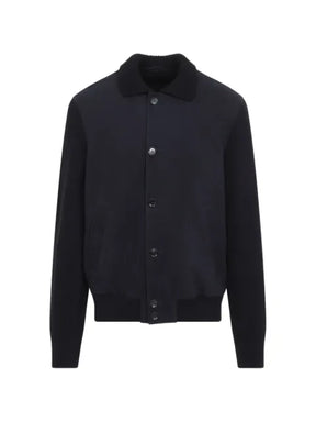 Brioni ribbed-knit panelled leather jacket