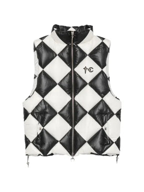 THUG CLUB check-print puffer gilet