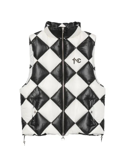 THUG CLUB check-print puffer gilet