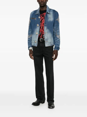 THUG CLUB studded faded denim jacket