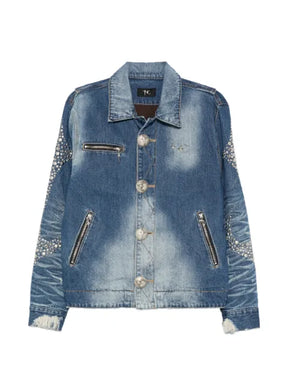 THUG CLUB studded faded denim jacket