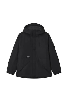 izzue hooded logo-patch jacket