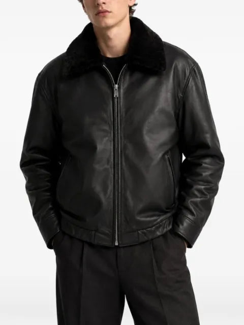 Poche Paris shearling-collar leather jacket