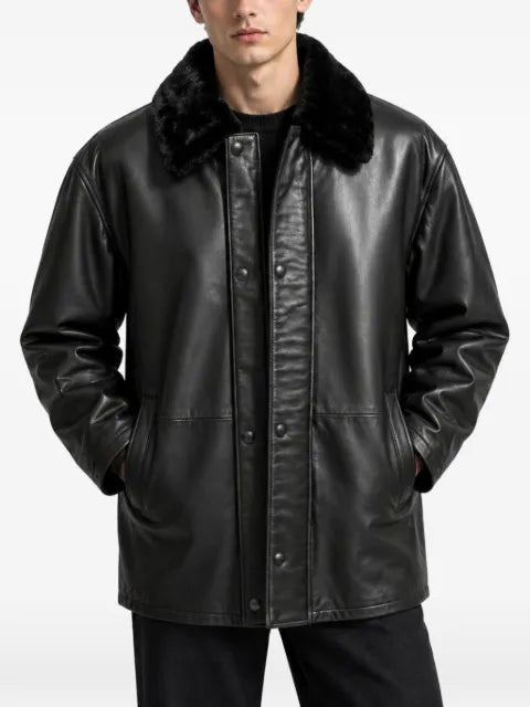 Poche Paris shearling-collar leather jacket