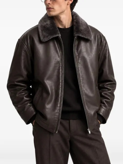 Poche Paris shearling-collar leather jacket