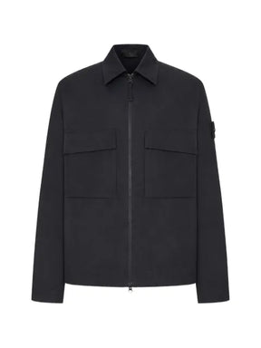 Stone Island zip-up logo-patch shirt