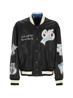 Off-White patch-detail leather bomber jacket