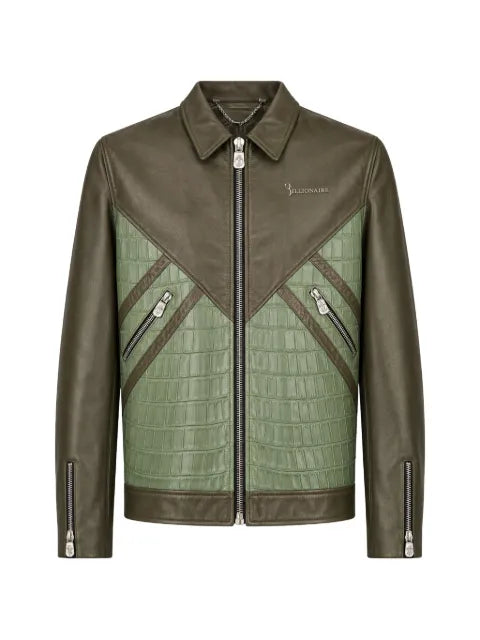 Billionaire crocodile-insert leather jacket