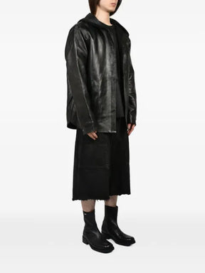 DET BLEV SENT leather hooded jacket